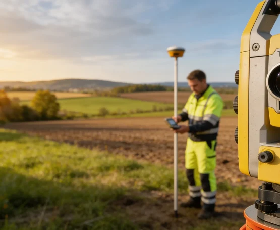 geodet provádí zaměření pozemku pomocí GNSS technologie